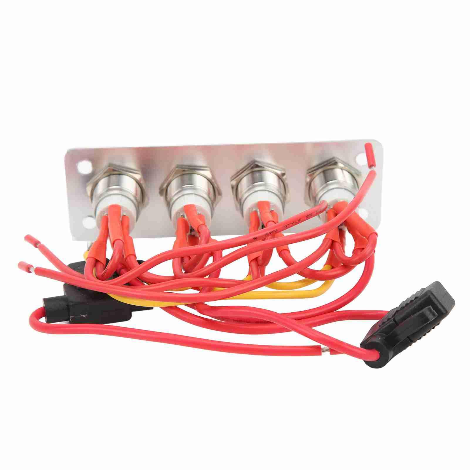 Tbest Panneau de Commutation pour Bateau Marin, 4 Boutons Marche/arrêt, DC 12V, 16a, Bouton en Acier Inoxydable avec Lumière Bleue pour Camion et Yacht