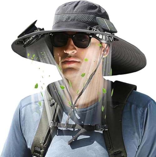 SKIKHN Chapeau de Soleil, Chapeau de Pêche avec 2 Ventilateur Solaire, Chapeau de Fan Solaire à Bord Large, Générique Chapeau de Fan Solaire pour Activités de Plein Air comme la Randonnée Jardinage