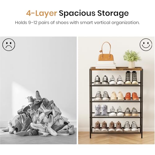 Image of Lukzer 4 Layer Multipurpose Shoe Rack Space Saving Open Storage Shelf for Daily Footwear, Books & Indoor Plants | Compact Freestanding Shoe Stand for Entryway, Balcony & Bedrooms - Black