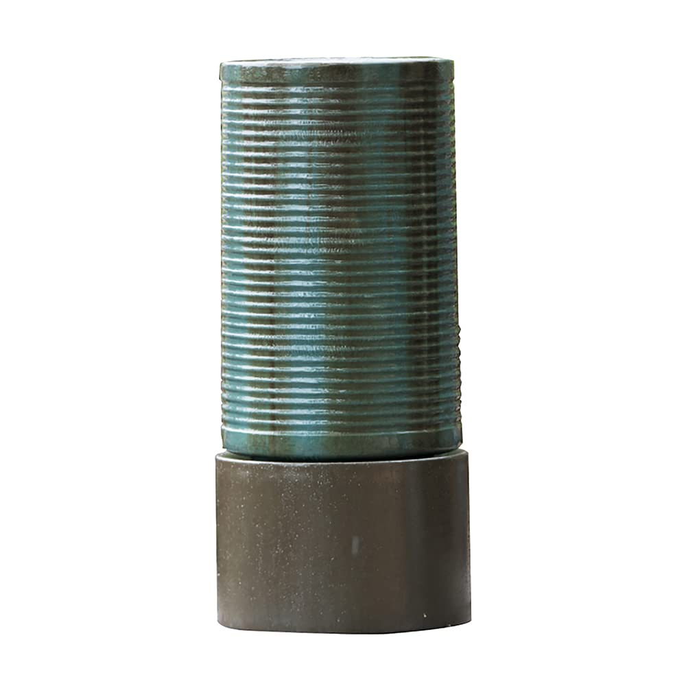 INTWGH 19.5x19.5x43.5 Large Concrete Cylinder Green & Brown Ribbed Water Fountain, Outdoor Bird Feeder/Bath Fountain, Modern Industrial Style