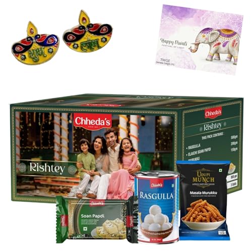 Image of Chheda's Rishtey Festive Gift Pack | Rasgulla, Elaichi Soan Papdi & Murukku | Premium Indian Sweets & Snacks Hamper | Ideal Gift for Diwali, Weddings & Special Occasions