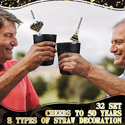 32 Pack 50Th Birthday Party Cups Cheers To 50 Years Decorations 16Oz Plastic Stadium Cups With Birthday Party Disposable Drinking Paper Straws And Straw Decorations For Women Men 50Th Birthday Decor #TOP3