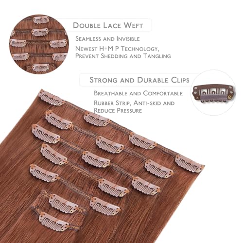 Image of WENNALIFE Clip in Hair Extensions Real Human Hair, 18 Inch 120g 7pcs Clip in Hair Extensions Real Human Hair, Cinnamon Copper Human Hair Clip in Extensions Remy Human Hair Extensions Clip Ins