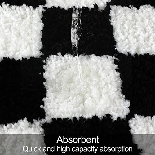 Image of Uphome Bath Mats for Bathroom, Black and White Checkered Machine Washable Bathroom Rug Non Slip, 20x31 Water Absorbent Soft Microfiber Bathroom Mat for Tub, Shower, Floor