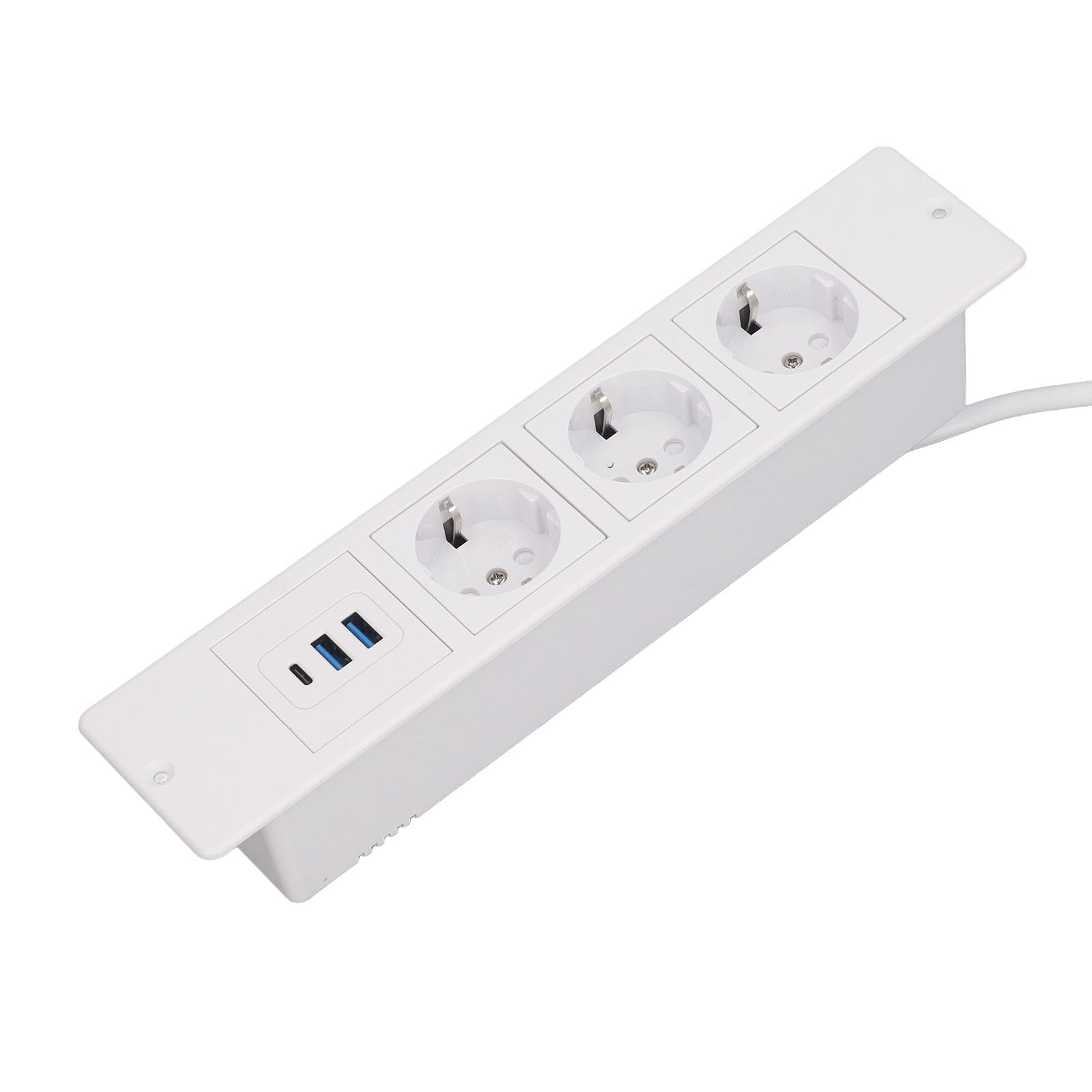 Schimer Multipresa da Incasso con 3 Prese e 2 Porte USB Cavo da 1,5 M Design Compatto per L'organizzazione della Scrivania (Bianca)