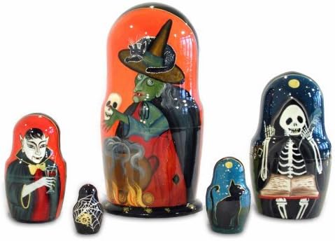 Golden Cockerel Made in Russia Halloween Witch Nesting Doll 5pc./6" Vampire Collectible Babushka Russian Doll 100% Guaranteed!