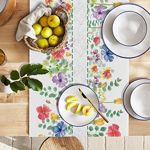 Whomeaf Wildflowers Floral Table Runner Eucalyptus Tulip Vivid Floral Table Runners Spring Summer Seasonal Burlap Kitchen Dining Decor For Table Center Home Wedding Holiday In/Outdoor 13 X 72 Inch #TOP1