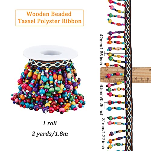 Olycraft 2Yards Silk Tassel Fringe Trim 1.65" Wide Tassel Lace Ribbon With Wooden Beaded Tassel Ball Fringe Ribbon For Diy Clothes Home Wedding Craft Party Decoration #TOP1