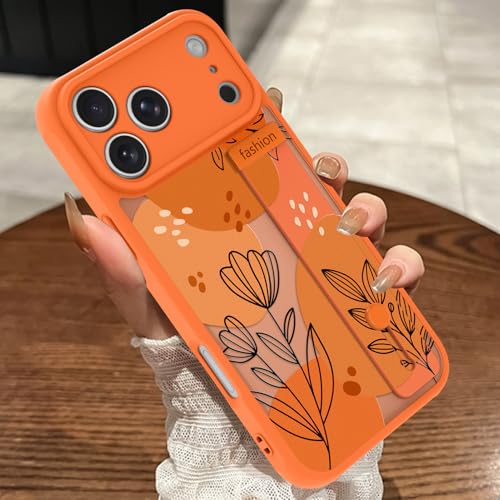 Coque iPhone 17 Pro Max avec sangle orange à motif floral
