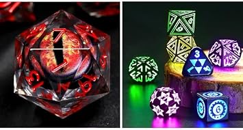 FONVGOGO Light up DND Dice Set Rechargeable & Resin Dragin Eye DND Dice Set 7pcs
