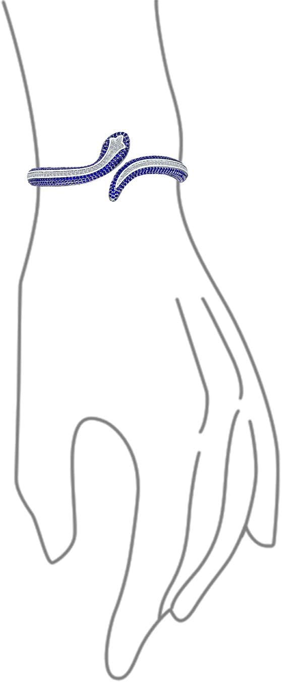 Black White Simulated Blue Sapphire or Emerald Egyptian Serpent Style Green Eye CZ Cubic Zirconia Bypass Wrapping Statement Snake Cuff Bangle Bracelet For Women 18K Yellow Gold & Silver Plated Brass - Image 3