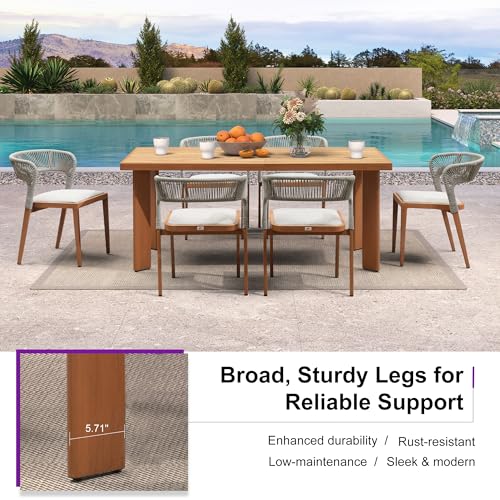 Image of PURPLE LEAF Outdoor Dining Set for 6 with Built-in Cushions Deep Teak