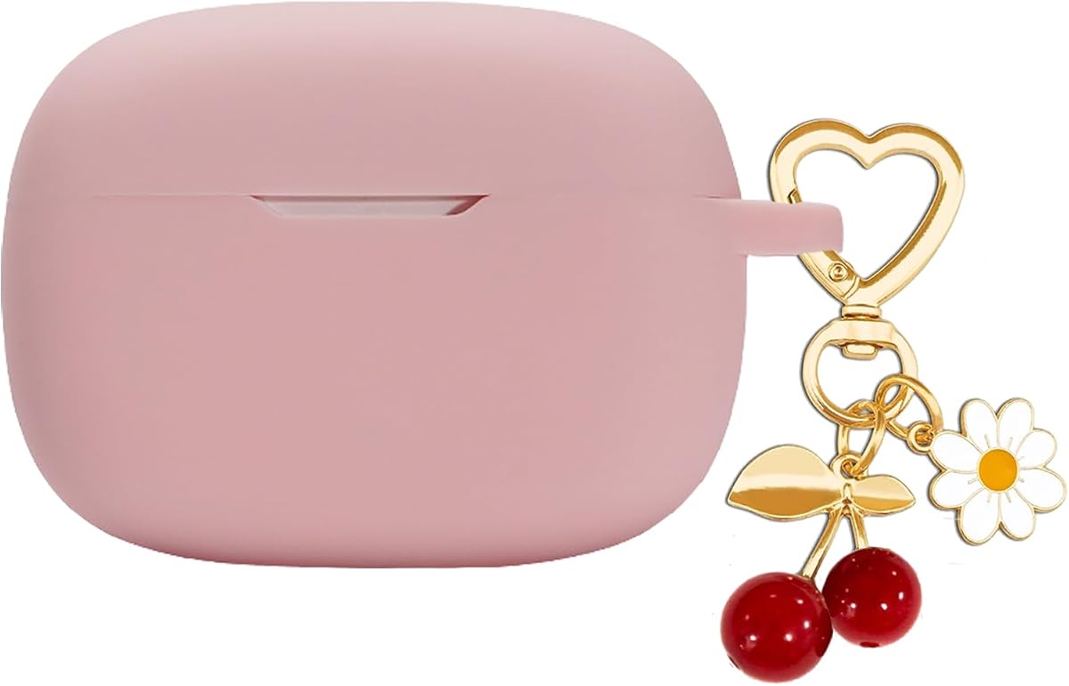 Protective Case for JBL Vibe Beam/JBL Vibe 200TWS,Cute Cherry Charm Keychain,Soft Silicone Daisy Accessories for JBL Vibe 200TWS & JBL Vibe Beam True Headphones Charging Case Earbuds Pink