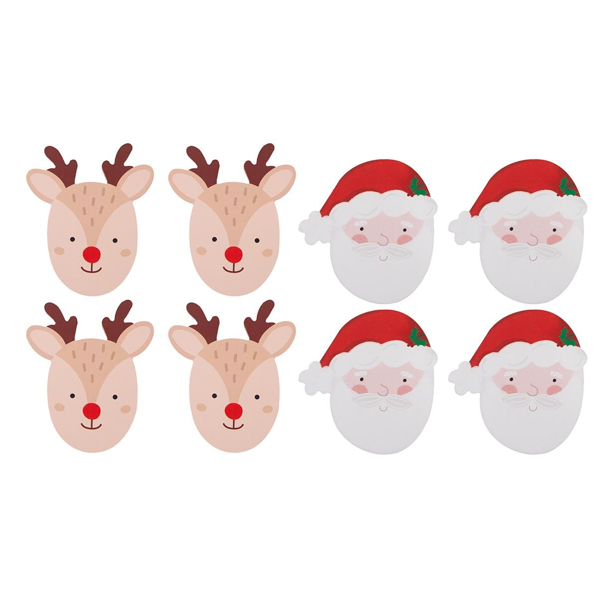 Pack of 8 Wooden Santa Claus & Reindeer Coasters - Christmas Dinner Table Xmas Themed Tea Coffee Water Juice Drinks Mats Breakfast Lunch Afternoon Tea Cup Placemats
