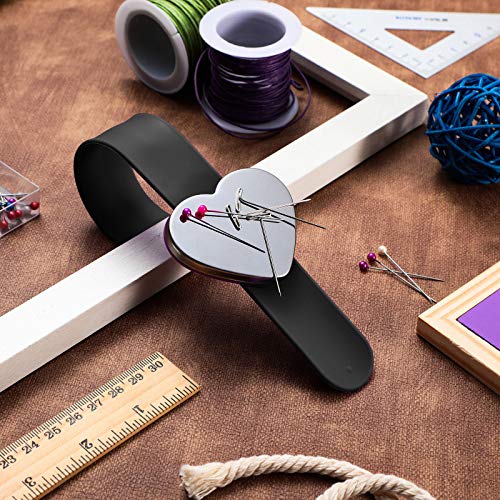Magnetic Wrist Sewing Pincushion Wrist Magnetic Pin Holder Wristband Pin Cushion Holder With 3 Pieces Stainless Steel Pintail Comb Rat Tail Comb Parting Comb For Hair Clips Hand Sewing (Black) #TOP6