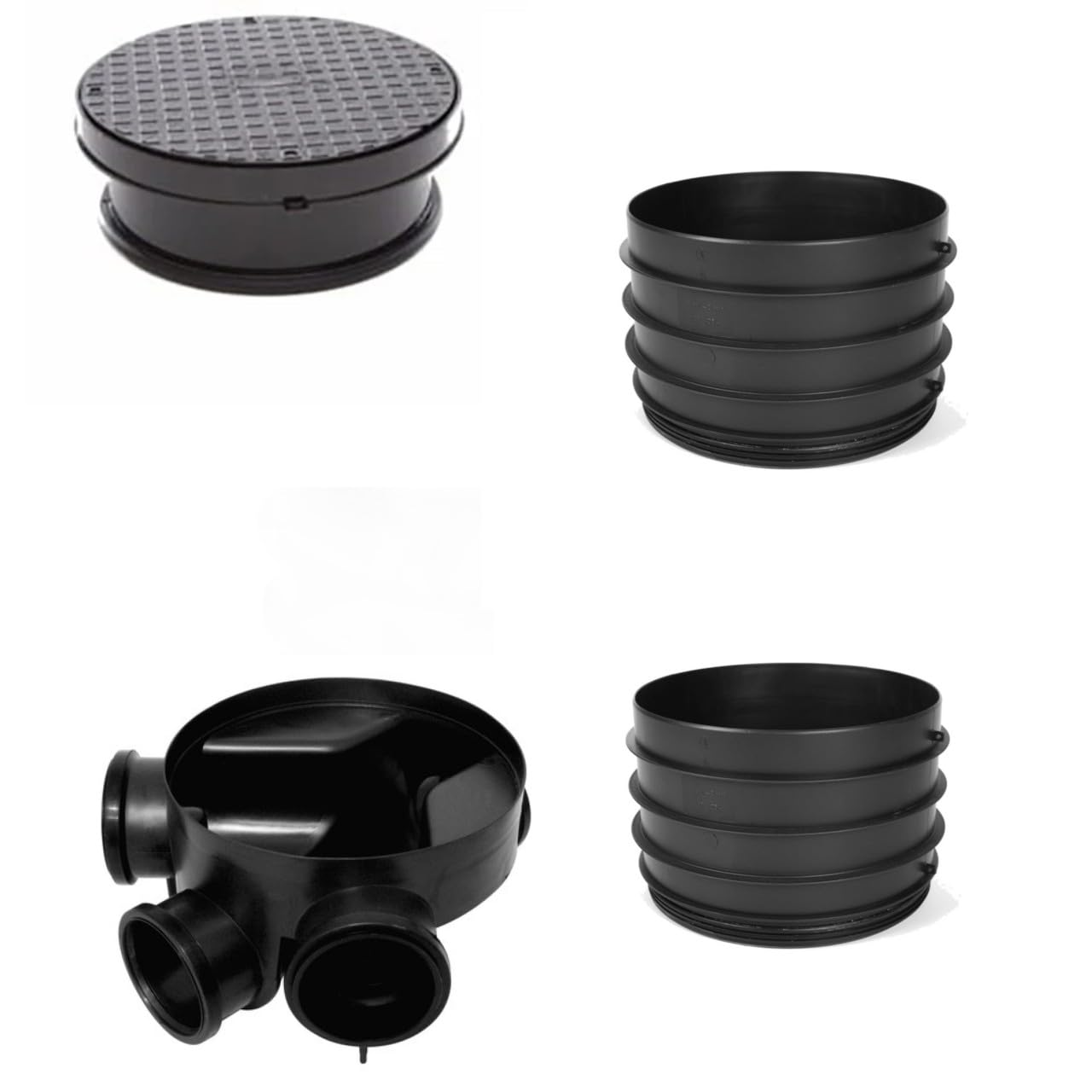 AstonBP- 320mm Manhole Inspection Chamber Manhole - 1 Base, 2 Riser, 1 Round Cover Frame