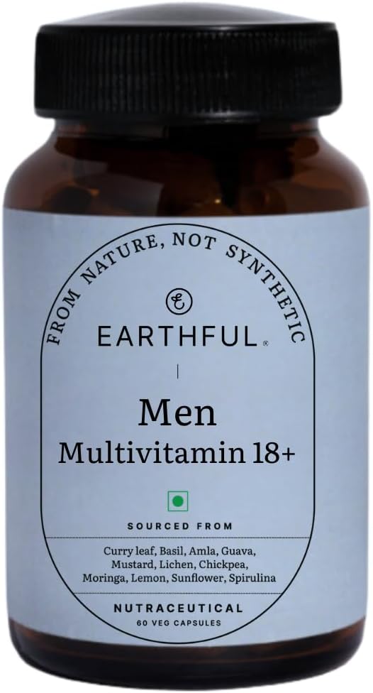 Earthful Multivitamin for Men | Nothing But Nature | With Biotin, Iron, Zinc, Vitamin A, C, D3, K2 for Immunity, Hair, Skin & Bones - 60 Capsules