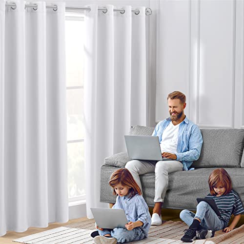 Homeideas Greyish White Curtains 84 Inches Long 2 Panels Set, Room Darkening Curtains & Drapes For Bedroom, Light Blocking Thermal Insulated Grommet Window Curtains For Living Room #TOP1