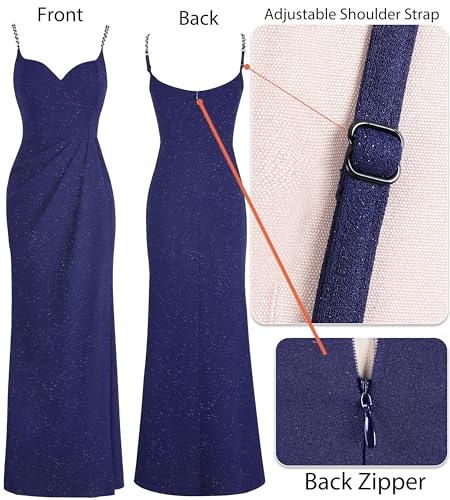 Image of VFSHOW Womens Sexy Formal Ruched Fitted High Slit Bodycon Maxi Dress Spaghetti Strap Sweetheart Cocktail Prom Evening Gown