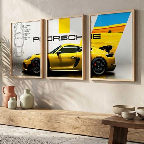 Image of HOTHOUSE Big Porsche 911 Car Framed Posters Gift Items for Boys Room Wall Decoration Bedroom Living Room Office Studio Decor | Car Poster Frame for Wall Decor Set Of 3 Size(19X25 inch)