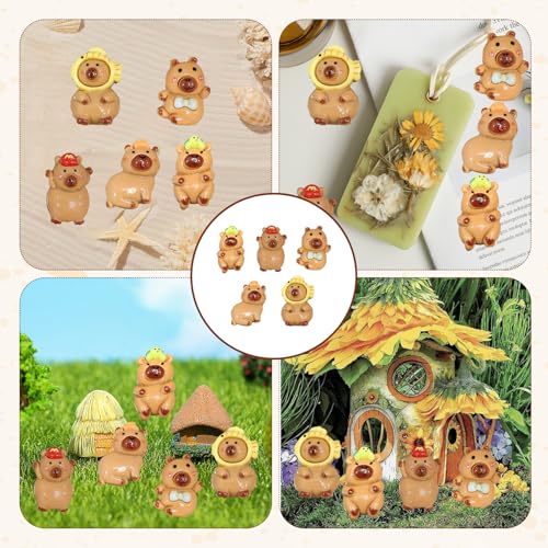 ZhongShuang 35 Stück Mini Capybara Figuren,Miniatur Figuren DIY Micro Landschaft Szenen, Für Kunsthandwerk Puppenhaus Heimwerken Garten Mikrolandschaft Dekor (5 Stile)