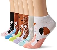 K. Bell Women's 6 Pack Novelty No Show Low Cut Socks, Cats (Pink), Shoe Size: 4-10