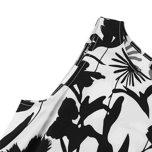 Zanzea Women's Floral Sleeveless Summer Dresses Casual Crew Neck Midi Dress A-Line Pleated Swing Beach Sundress Black-I09460 X-Large #TOP4