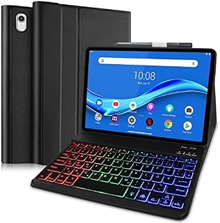 Keyboard Case for Lenovo Tab M10 FHD K10 Plus 10.3 Inch TB-X606F/TB-X606X/TB-X6C6F QWERTZ Illuminated Keyboard Removable Wireless Bluetooth Keyboard with PU Leather Protective Case Black