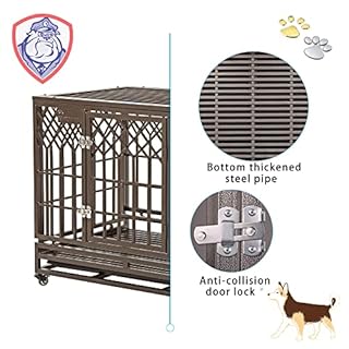 SMONTER 38" Heavy Duty Dog Crates Indoor & Outdoor Dog Cage Strong Metal Pet Kennel Playpen with Two Prevent Escape Lock and Locking Wheels
