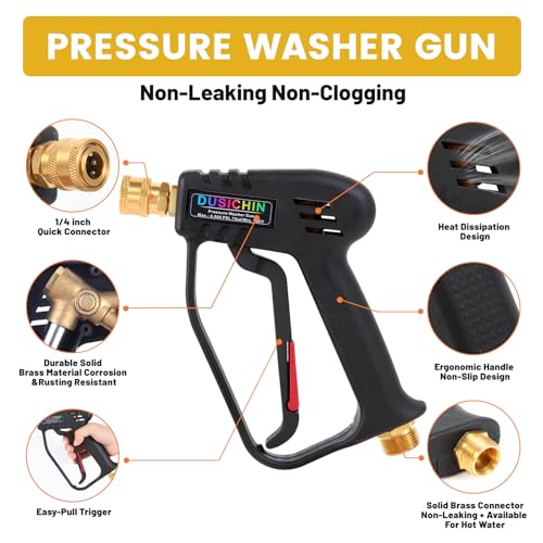 DUSICHIN Foam Cannon Short Pressure Washer Gun 4000 PSI High Power Washer Spray Gun 1/4\" Quick Connector with 7 Pressure Washer Nozzle Tips