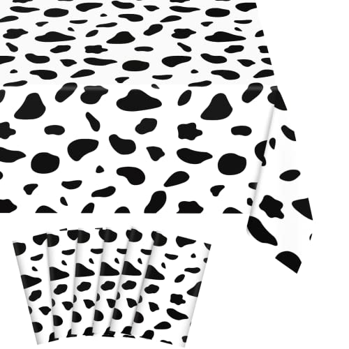 Image of Cow Print Tablecloth 6 Pack Black and White Cow Print Table Cloths for Baby Shower Birthday Parties Farm Animal Themed Party Holiday Outdoor Picnic 54 x 108 Inch