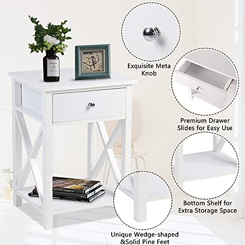 Okida Nightstand End Table X-Design W/Storage Shelves And Drawer Chair Sofa Side Table For Living Room Bedroom Accent Home Furniture End Table #TOP3