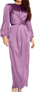 NHNKB Beach Dress Women's Summer Dress Women's Knitted Dress Sexy Dress for Women 2022 Fashion Casual Plain O-Neck Long Sleeve Satin Soft Waist and Ankle Dress Women's Jumper Dress Knitted, purple, S