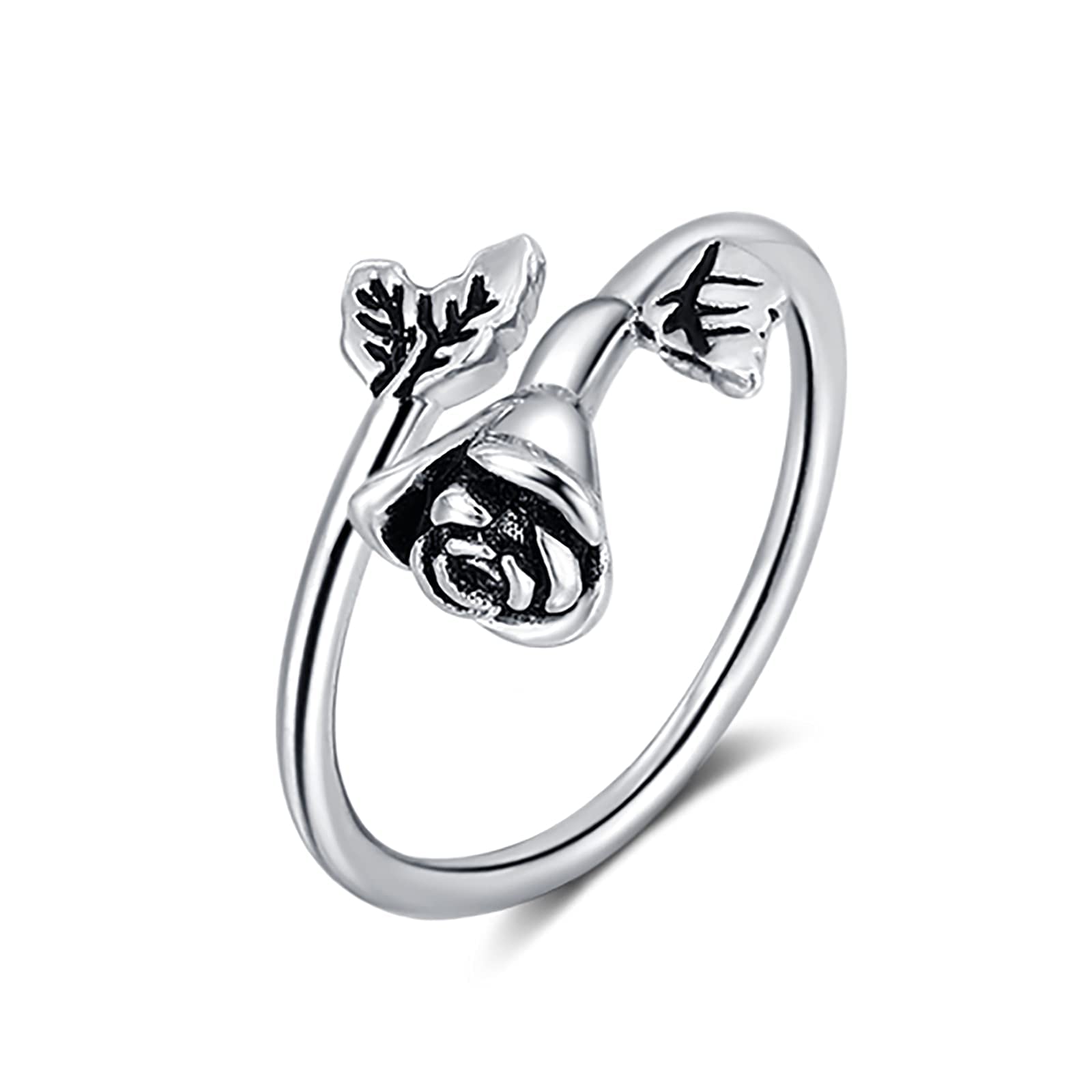 Anello con Rosa in Argento Sterling 925, Lavoro Manuale Vintage con Apertura a Petalo, Anello Regolabile, Regali per Donne, Figlia, Amica,