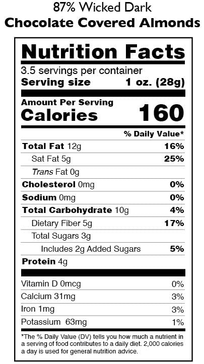 Miniatura 4 de Taza Chocolate Almendras cubiertas de chocolate negro orgánico Wicked, 87% chocolate negro, 3.5 onzas (12 unidades), veganas
