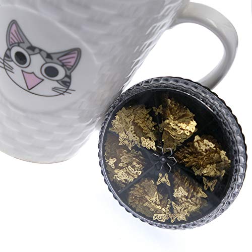 Aysekone 1 Boxed 6 Grids Gold Metallic Butterfly Nail Decals Metal Butterfly Nail Stickers Hollowed Butterfly Nail Studs Nail Slices Nail Tip Decorations #TOP1