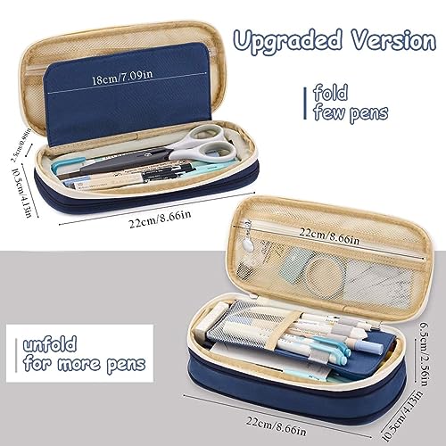 Image of Big Capacity Kawaii Pencil Case, Durable Storage Multiple Compartment Double Zipper Portable Capacity Pencil Pouch for Student Kids (Navy Blue)