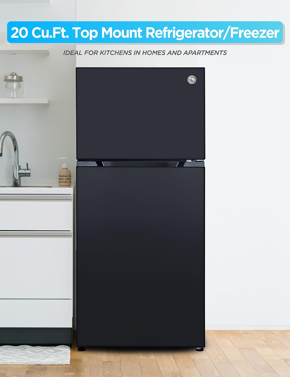Commercial Cool 20 Cu. Ft. Top Mount Refrigerator With Ice Maker, 2-Door Refrigerator With Top Freezer, Freezer With Icemaker And Adjustable Temperature Control, Energy Star Certified, Black on Fridge.com - View 2