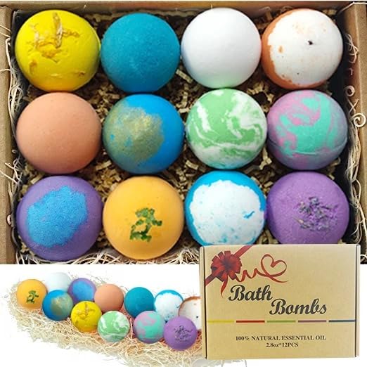 Bath bombs gift set 12 fizzy shower bombs with natural scents and ingredients Dry Skin Moisturize, Perfect for Bubble fizzy Spa Bath. Handmade Birthday Mothers day Gifts idea For Her/Him, wife, friend