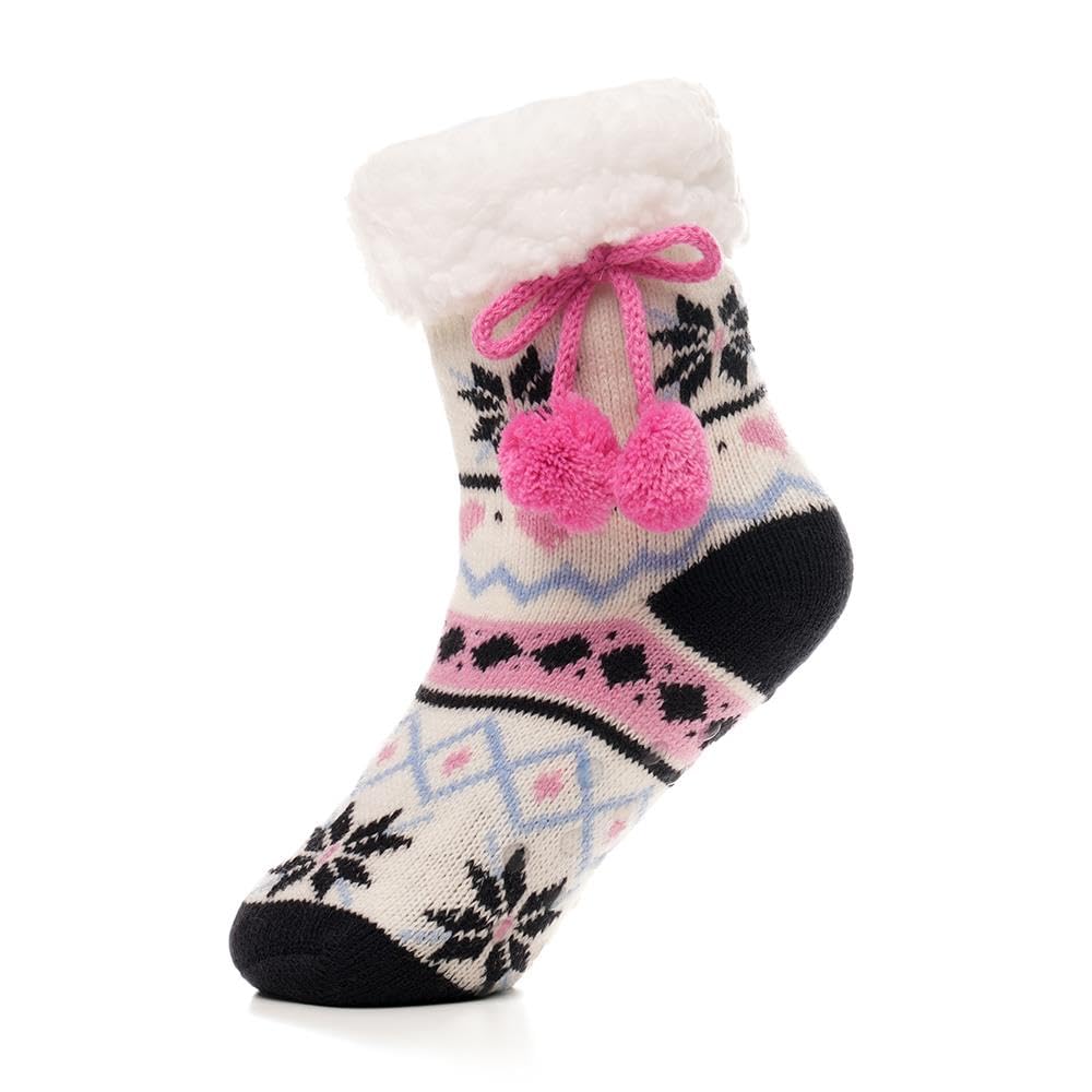 A2z 4 Kids Girls Grey A Premium Fluffy Sherpa Fleece Lining Xmas Socks With Non Slip Gripper Warm Winter - Socks Az638 3-6