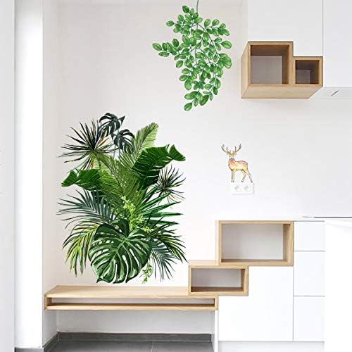 Green Plants Wall Sticker, Removable Waterproof Tropical Wall Decor for Bedroom Sofa Background PVC Decorations - Safe on Walls & Easy Peel (Green)