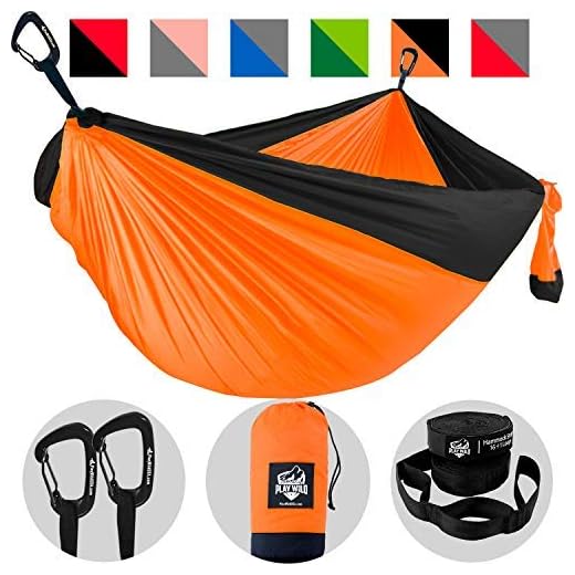Double Hammock for Camping, Travel and Hiking - 2 Person Outdoor Hammock - Lightweight & Portable Yet Heavy Duty with Straps Included for Easy Hanging from Trees - Great Camping Gifts for Men & Women