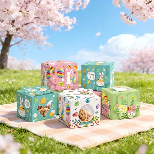 12 Stück Geschenkbox Ostern, Osternester Zum Befüllen, Goodie Kekshalter mit Griff für Kinder, Osterkörbchen zum Verpacken von für Ostergeschenke