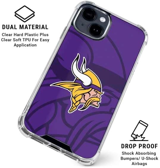 Skinit Clear Phone Case Compatible with iPhone 15 Plus - Officially Licensed NFL Minnesota Vikings Double Vision Design