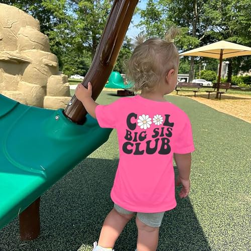 Image of LOTUCY Toddler Girls Big Sister Shirt Cool Big Sis Club Announcement Outfit | Promoted to Big Sister Shirts for Baby Girls Short Sleeve Tees Big Sis Tops