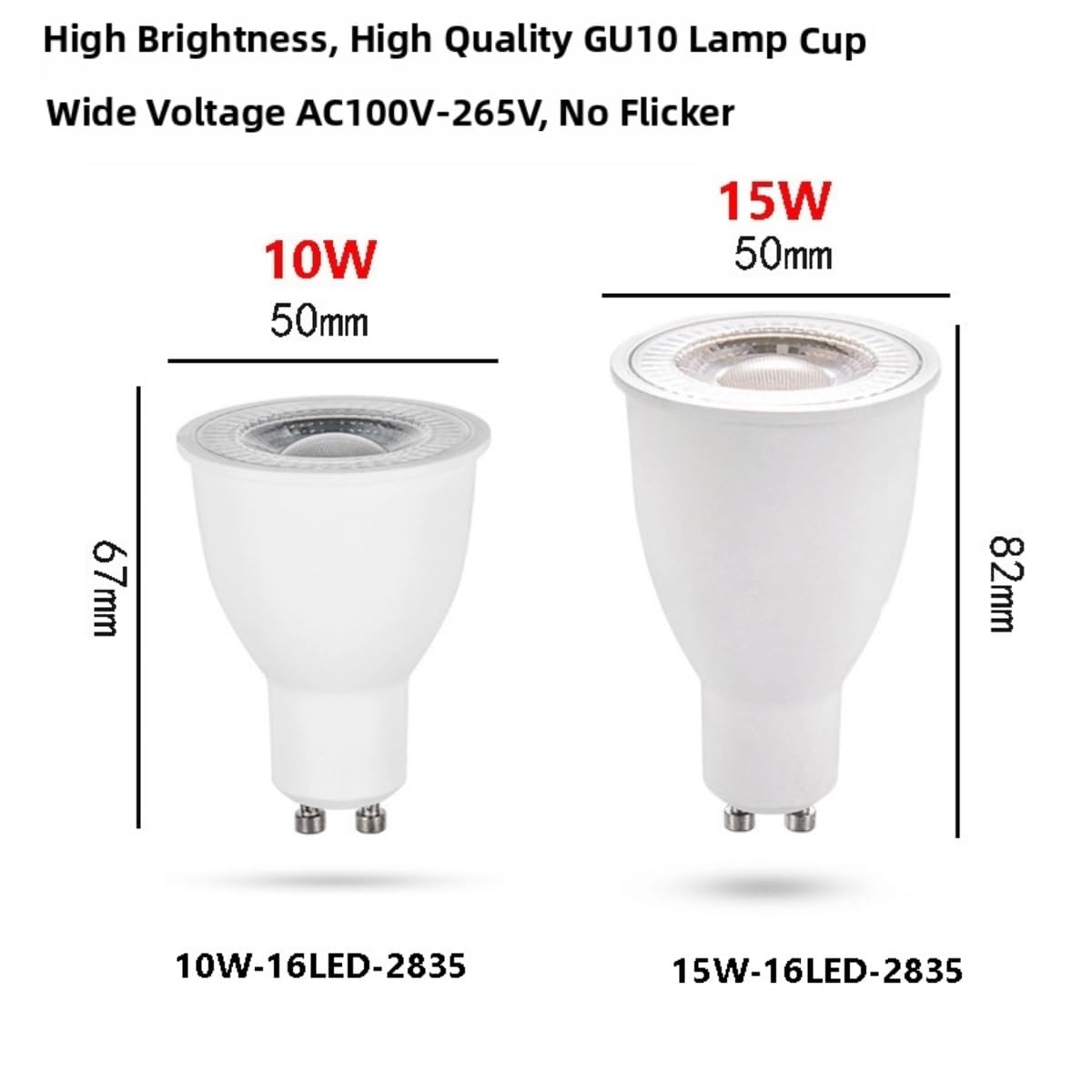 Gu10 LED-Glühbirne 15W, 100-265V Breite Spannung, kein Flimmerscheinwerfer,2835 LED-Chips, für Einbau-/Schienenbeleuchtung, Wohnzimmer in der Hausküche (230V-15W 10 Stück/warmes Licht 2700K)