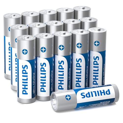 Philips AA Batteries 16 Pack Alkaline Double A Battery 1.5V Ultra Long Lasting 2A Batteries-10-Year Shelf Life （Non-Rechargeable