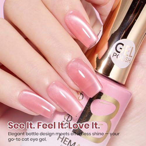 Image of Beetles Rosy Shimmer Pink Cat Eye Gel Nail Polish - 15ML Full Size Glass Pink Glitter Cat Eye Spring Gel Polish Magnetic Shimmer Effect Soak Off UV Nail Art Design Salon DIY Manicure Gift for Women