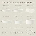 CAROTE 11pcs Pots and Pans Set, Nonstick Cookware Detachable/Removable Handle, Induction RV Kitchen Set, Oven Safe, Cream White - Image 2