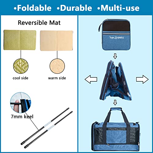 Hanjo Pets Large Cat Carrier 20Lbs - Pet Carrrier Bag - Soft Sided Breathable Mesh Pet Travel Carrier For Dogs, Portable Top Loading Big Cat Carrier For 2 Cats, Folding Dog Soft-Sided Carrier, Blue #TOP2